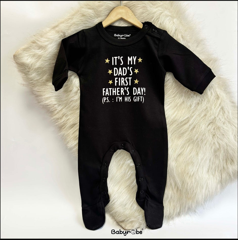"Custom name Father's Day jumpsuit for your little one."