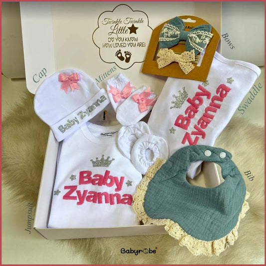 Personalized baby onesie with colorful design and easy snap closures"