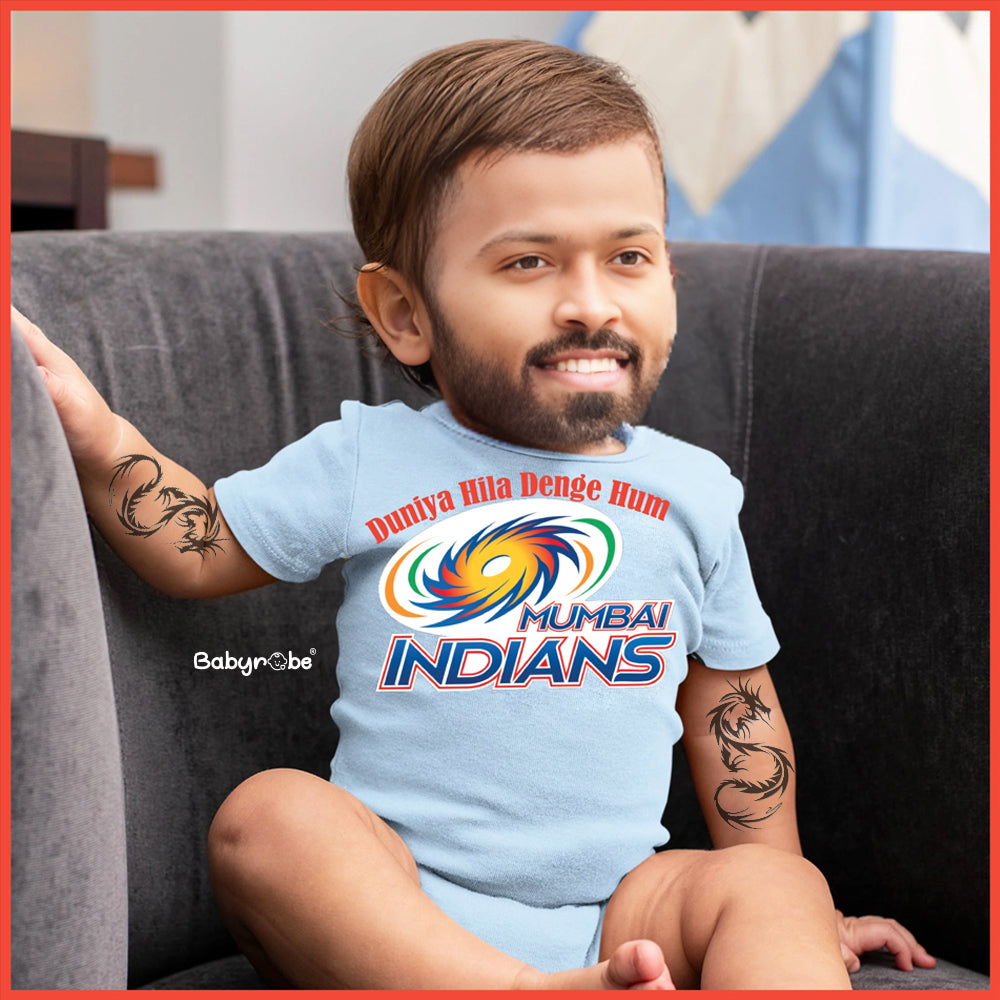 "Organic cotton onesie with custom name and  IPL design."