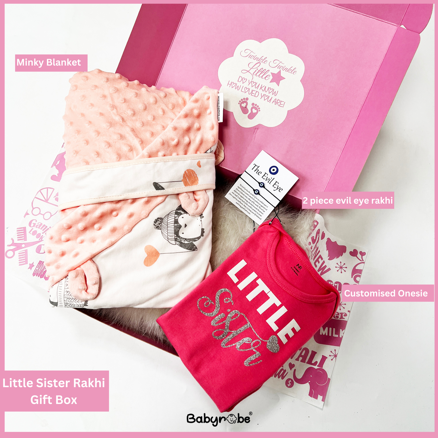 "First Rakhi with playful graphics, making it the perfect gift."