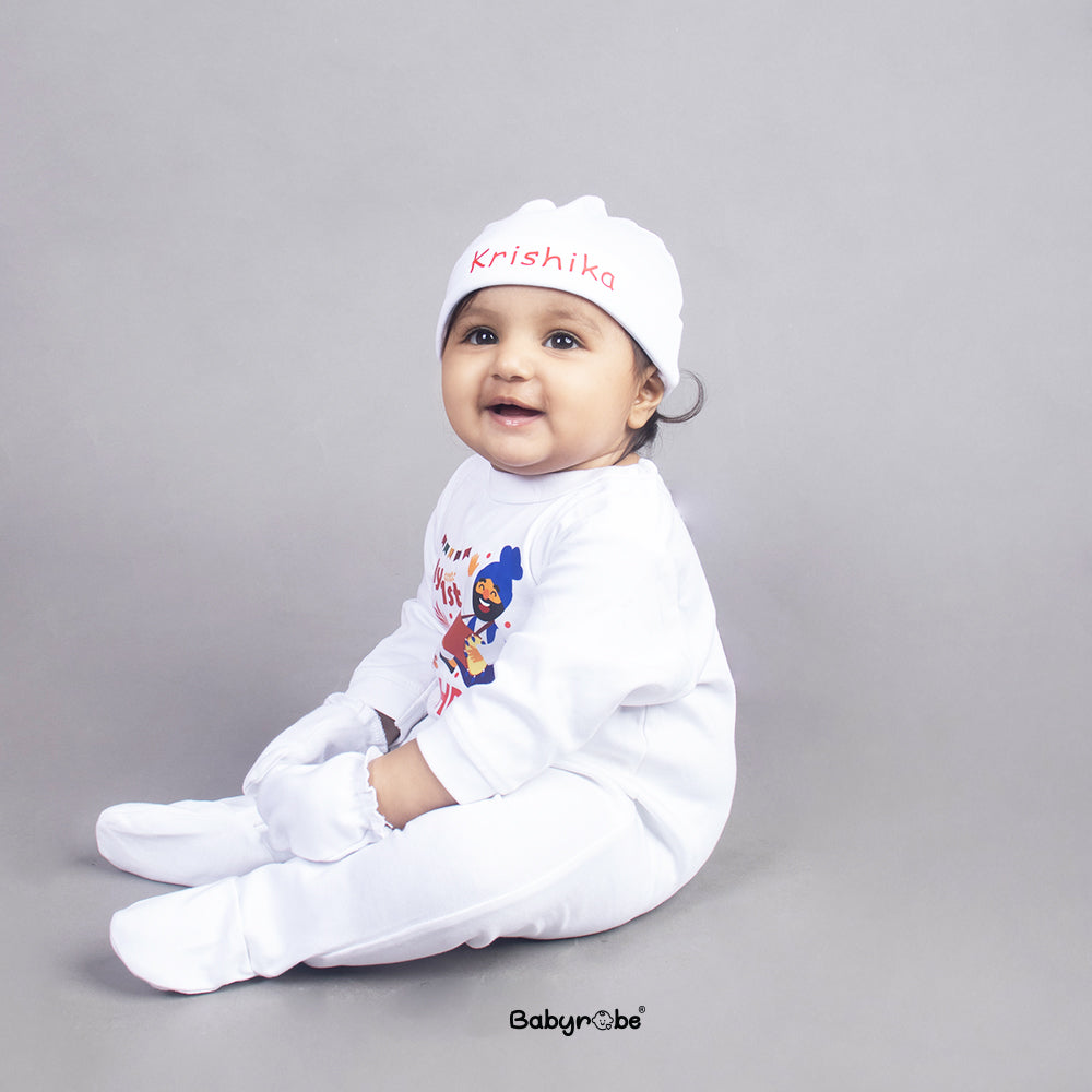 Cute baby romper with a custom graphic and soft cotton fabric"