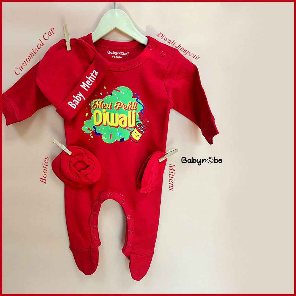 "Baby clothes for my first diwali and Organic Jumpsuit set."