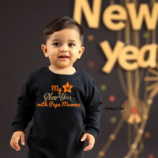 "Personalized Organic Jumpsuit for baby, perfect for New Years."