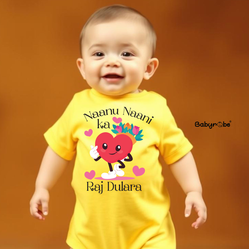 "Custom name Naanu Naani Ka Raj Dulara onesie for your little one."