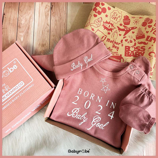 Personalized baby jumpsuit with custom name and playful design"