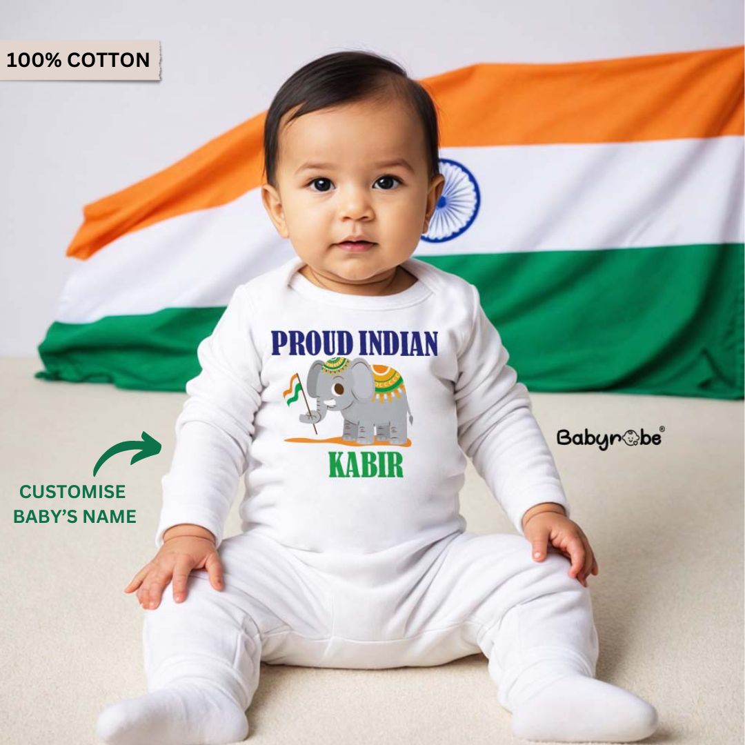 "Personalized Organic Jumpsuit for baby, perfect for Republic  Day."