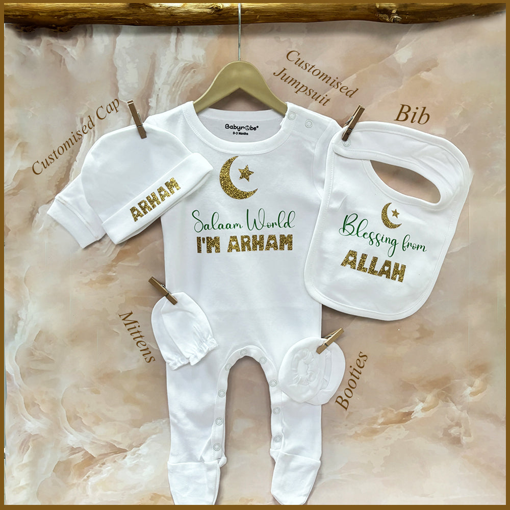 ''Soft and comfortable baby jumpsuit set with custom name and design."