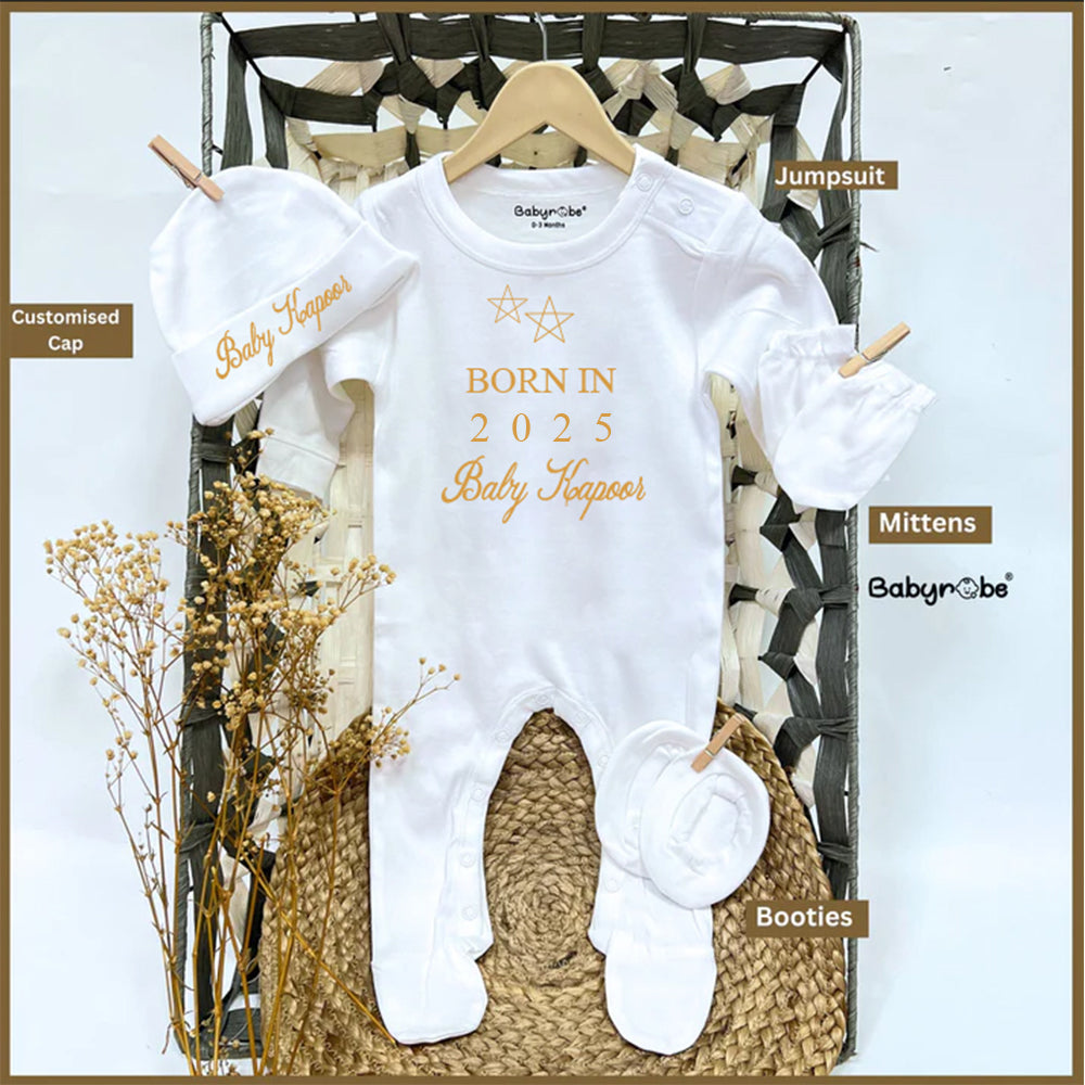 Adorable custom jumpsuit for babies with unique artwork and cozy fit, baby jumpsuit set born in 2025 homecoming