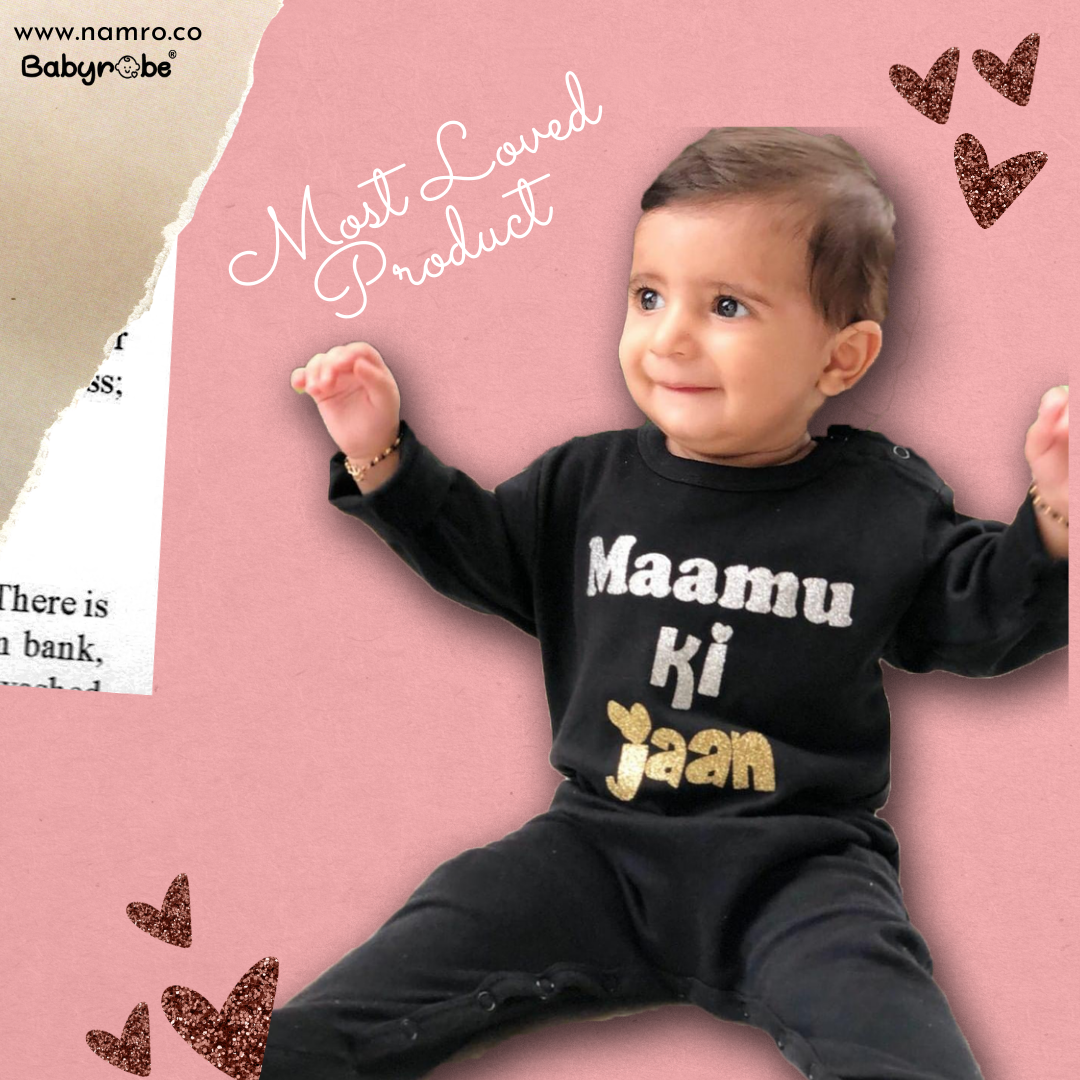 "Custom baby Organic Jumpsuit with name and design Maamu ki Jaan."