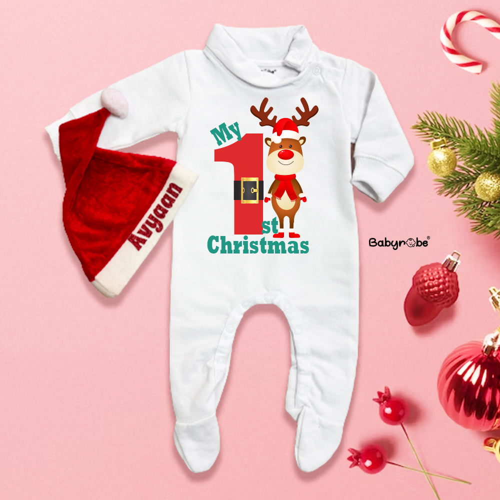 Raindear My 1st Christmas (WITH-CUSTOMIZED NAME ON CAP)