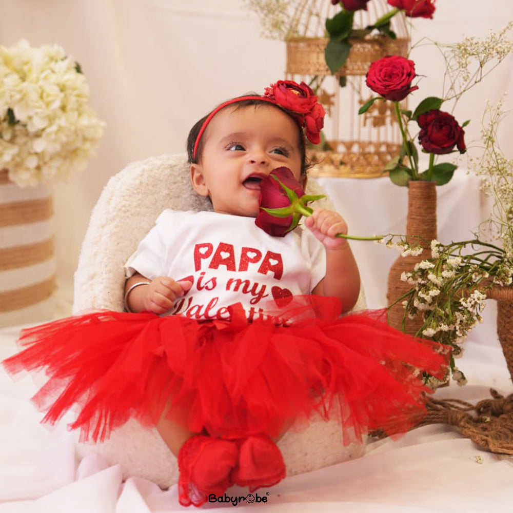 "Custom baby onesie & skirt set with name and special design for gifts or photo shoots."