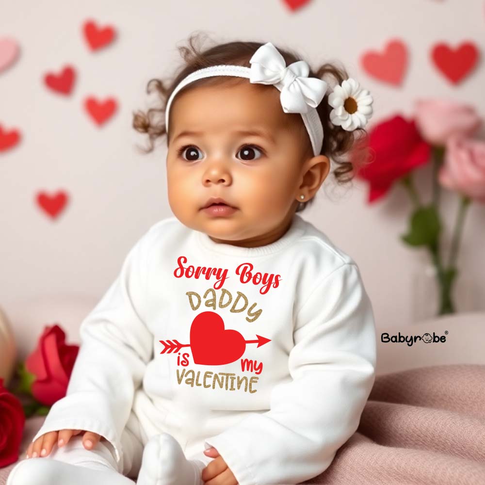 "Cute baby organic jumpsuit with custom design valentine."