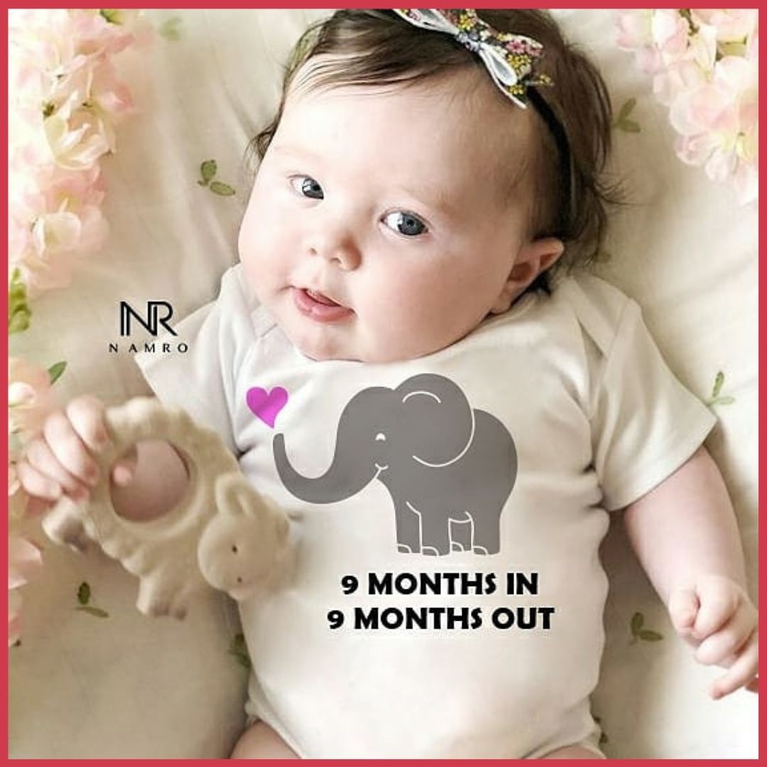 Funny Baby Onesie – Cute and humorous onesie."9 month birthday "Celebrate ."featuring playful phrases, perfect for baby gifts.