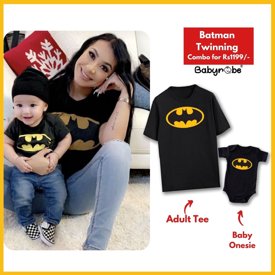 "Baby romper & T-Shirt set with custom name and design Batman Combo."