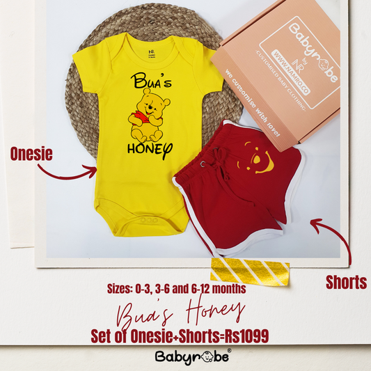 "Cute baby Onesie & Shorts  with a custom graphic and soft cotton fabric."