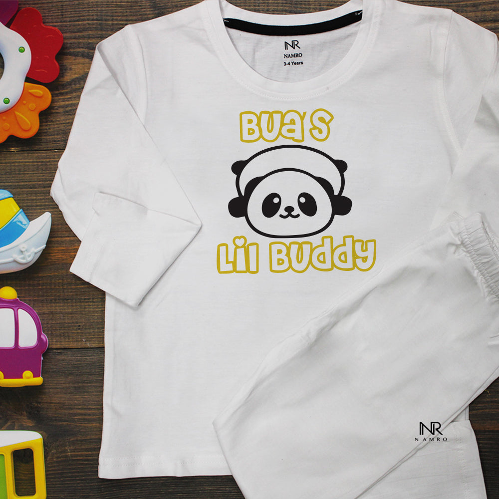 "Cute baby T-Shirt & Pajama set with a custom graphic and soft cotton fabric."