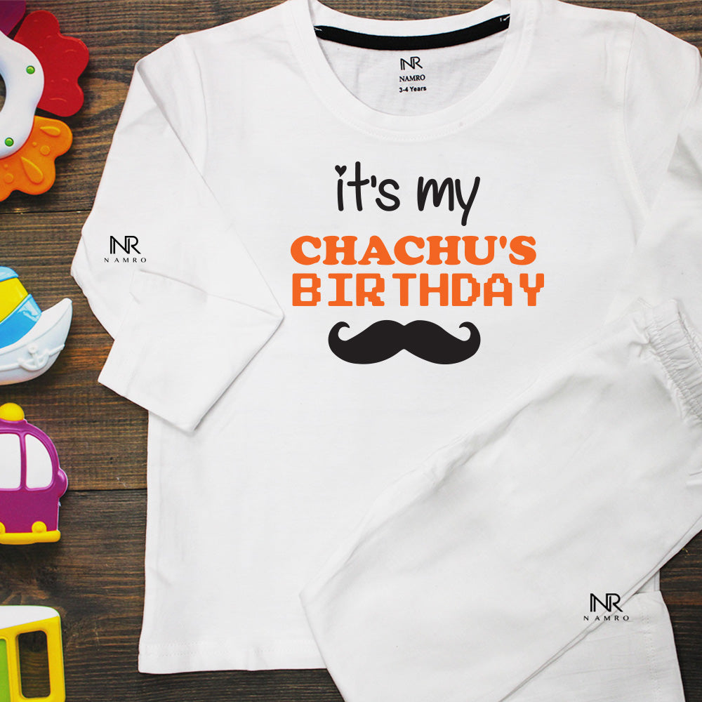 "Personalized baby T-Shirt & Pajama set for Chachu Birthday with custom name."