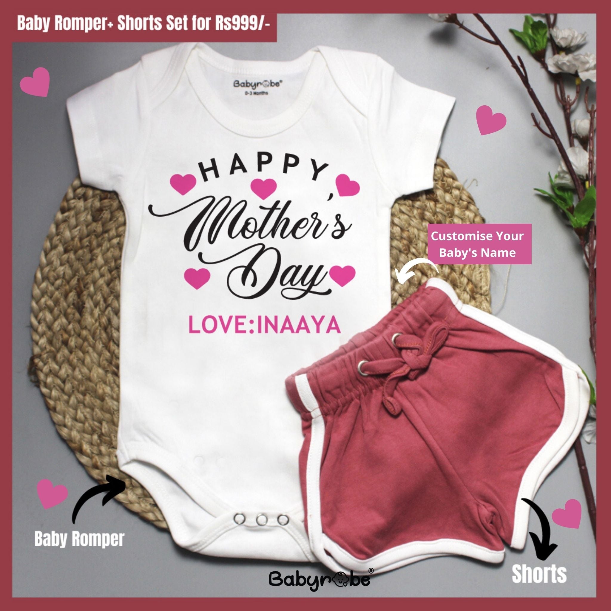 Custom Name First Mother's Day (Onesie+Shorts) - Main Image