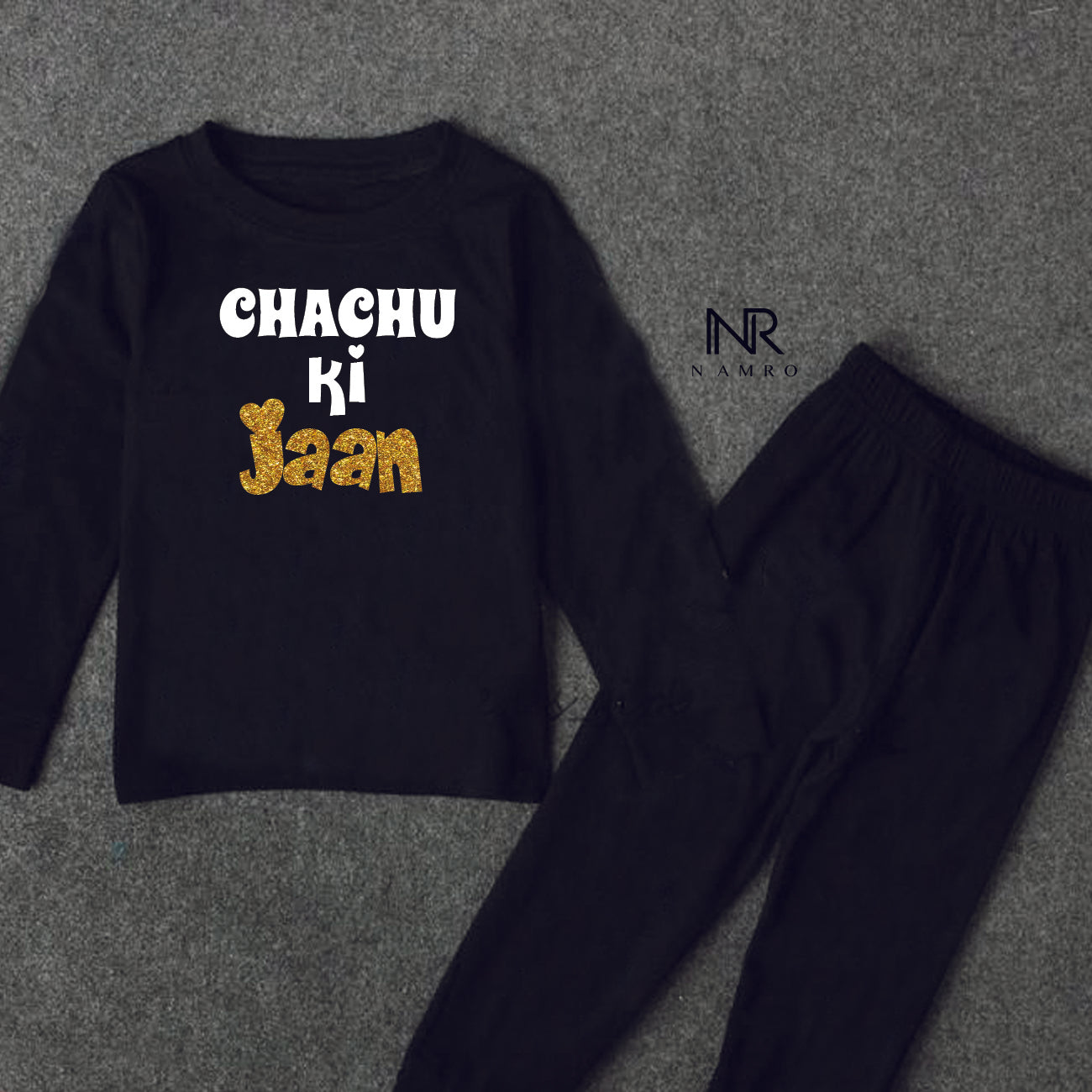 "Adorable, high-quality baby T-Shirt & Pajama Set with personalized text or design."