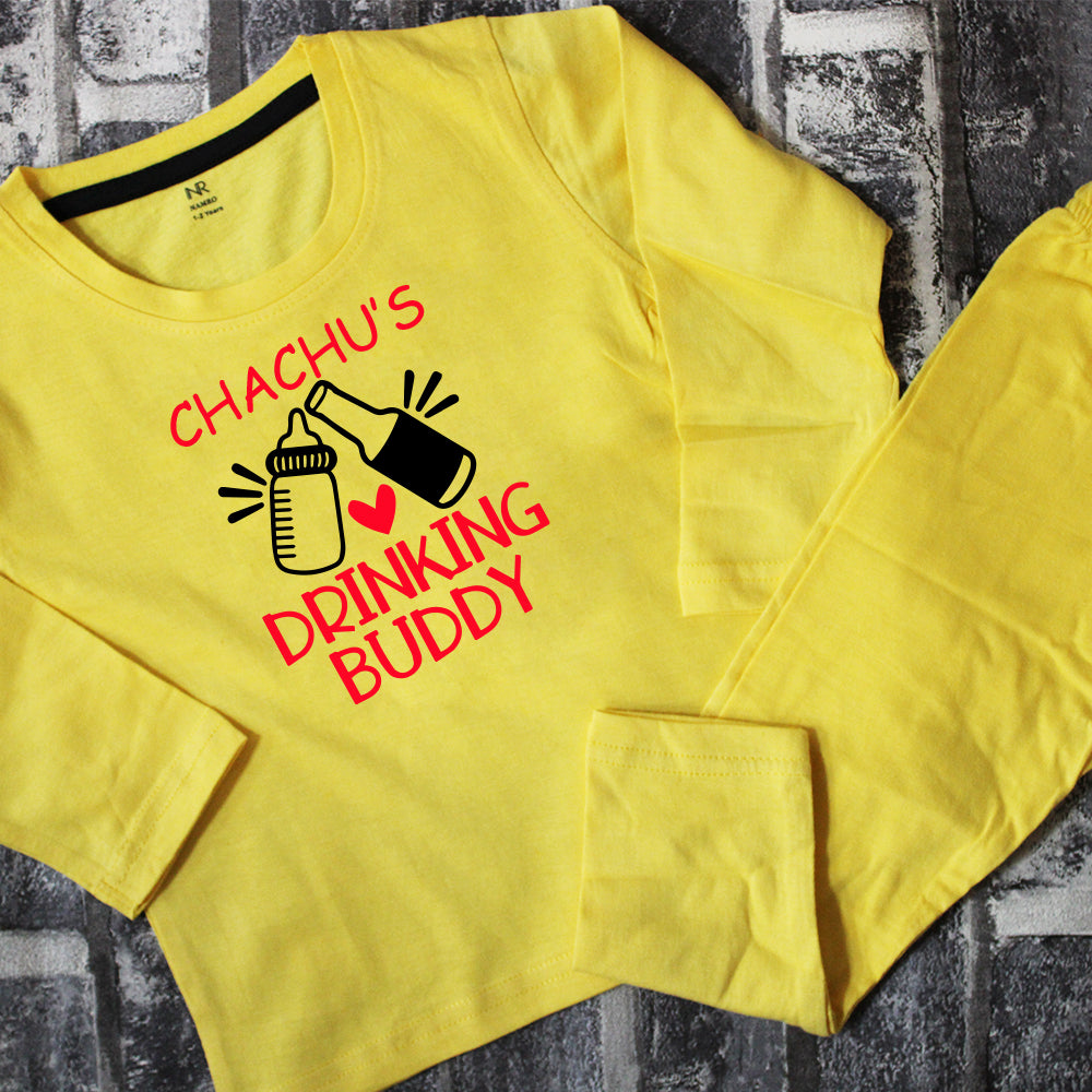 "Soft and comfortable baby T-Shirt & Pajama Set with custom name."