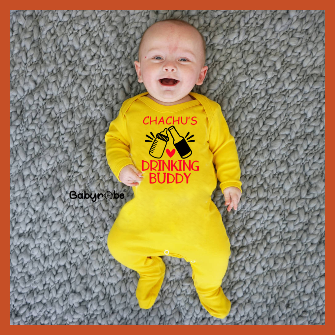 "Cute custom name baby jumpsuit for Chachu's Drinking Buddy."