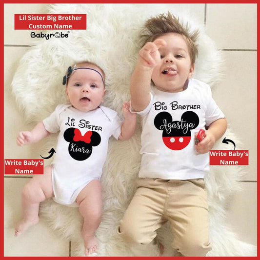 "Personalized onesie & T-Shirt set for baby, perfect for Lil Sister & Big Brother combo set ."