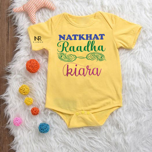 "Janmashtami with a personalized Custom Name baby onesie."