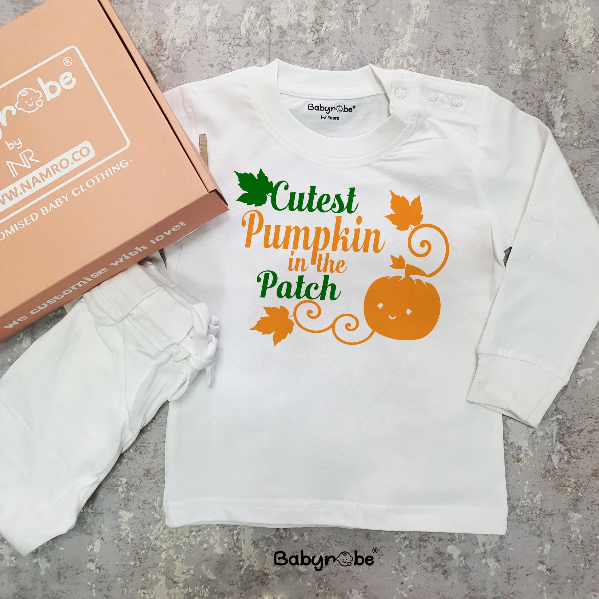 "soft and comfortable baby T-Shirt & Pajama set with custom name."