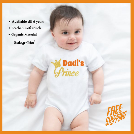 "Personalized onesie for baby, perfect for Dadi's Prince."