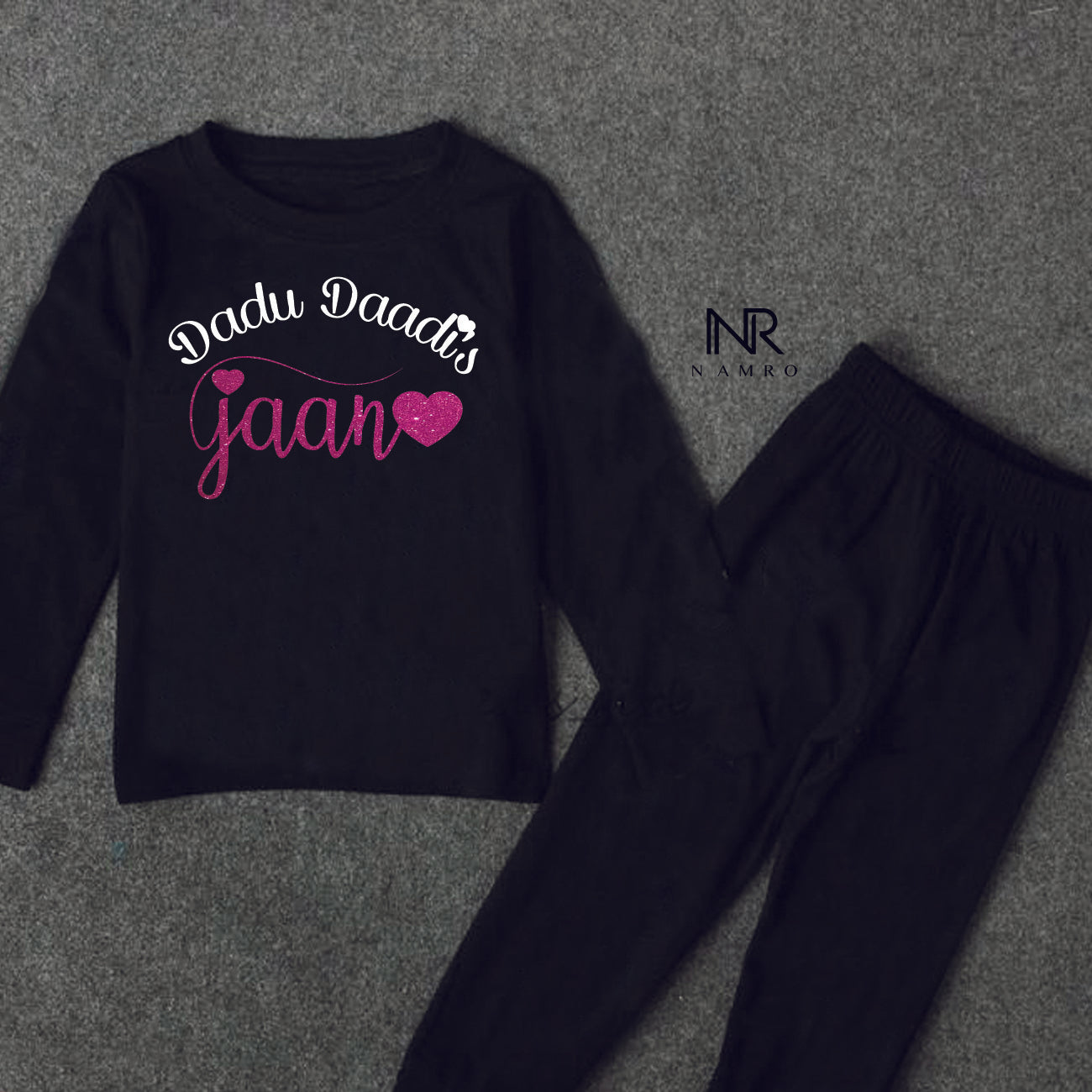 "Soft and comfortable baby T-Shirt & Pajama setwith custom name."