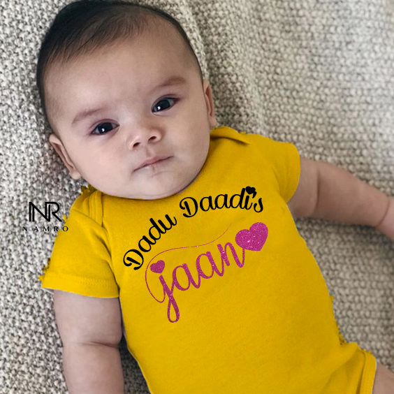 "Celebrate Dadu Daadi's Jaan with a personalized baby onesie."