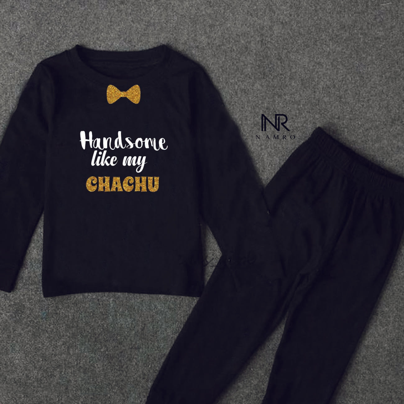 "Cute baby T-Shirt & Pajama set with a custom graphic and soft cotton fabric."