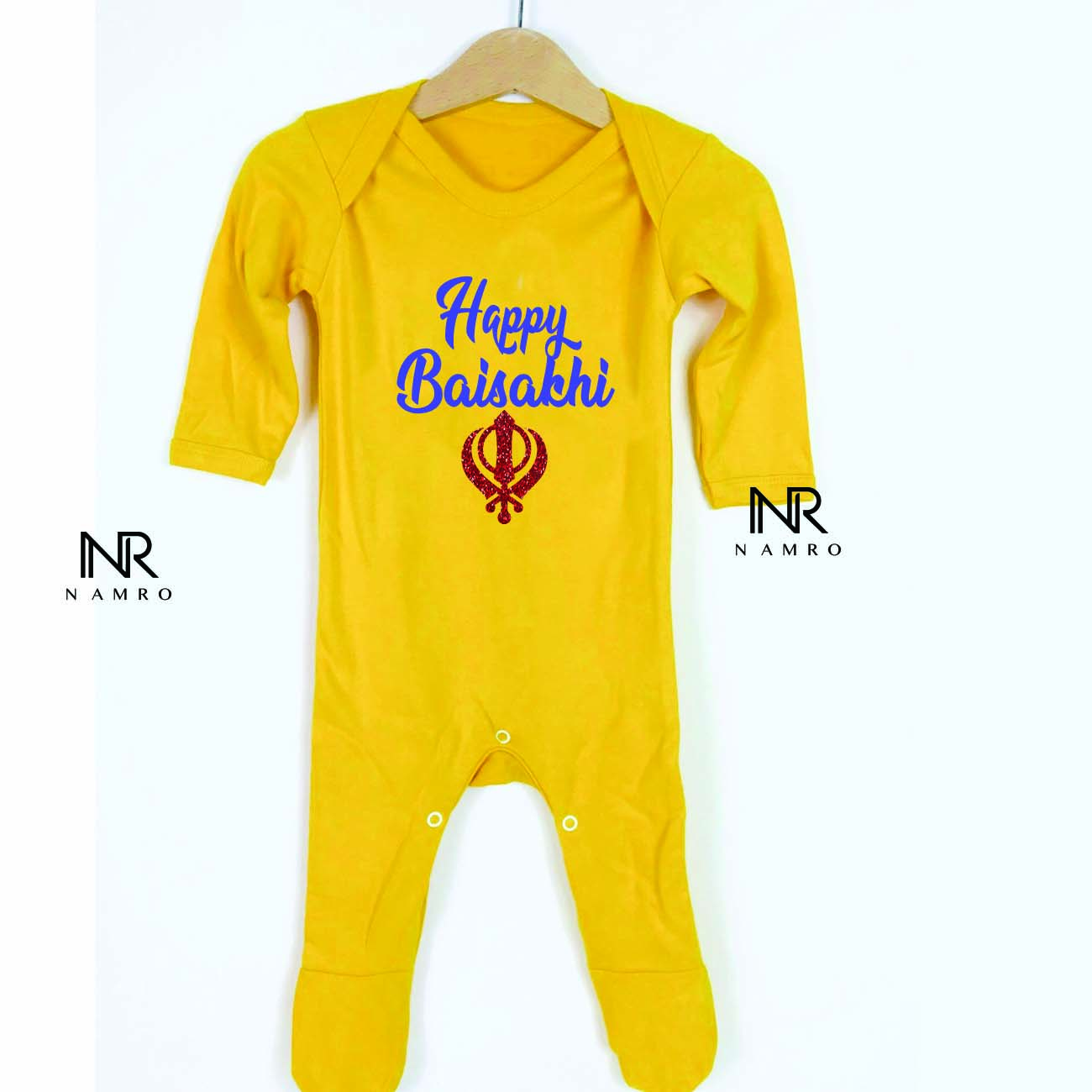 "Personalized baby Organic Jumpsuit for Baisakhi with custom name."