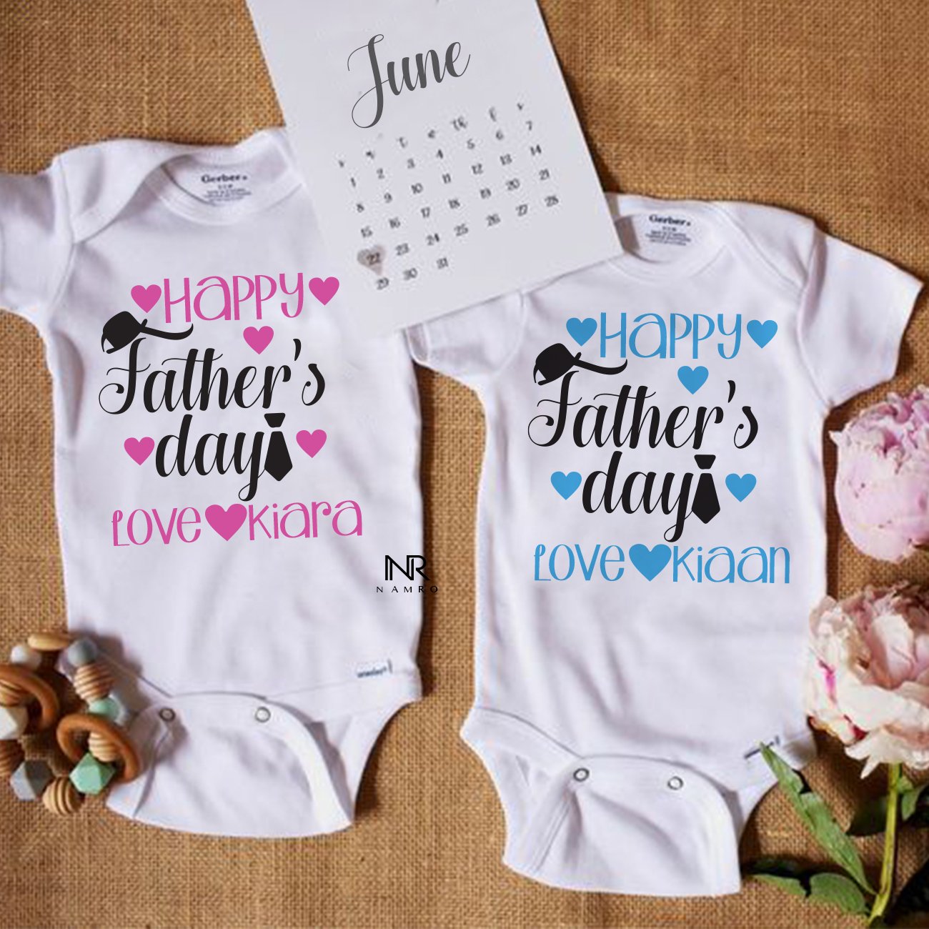 "Celebrate Father's Day with a Custom Name baby onesie."