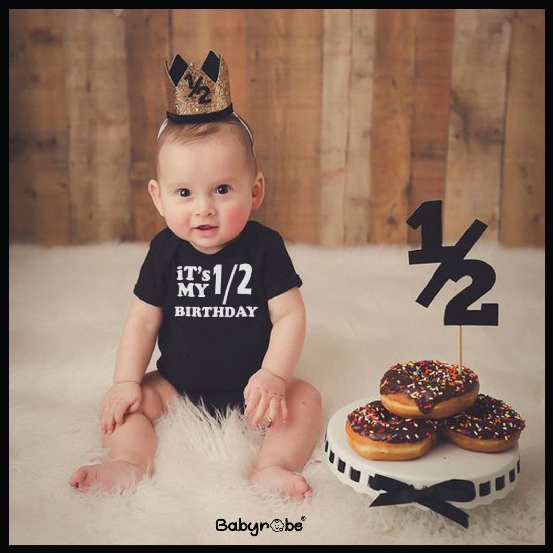 "half birthday design, unique design and breathable fabric, unique artwork and cozy fit"