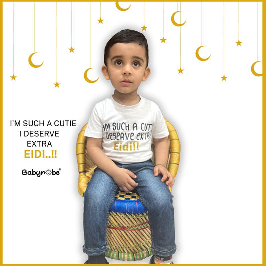 "Customizable Eid baby outfit with name."
