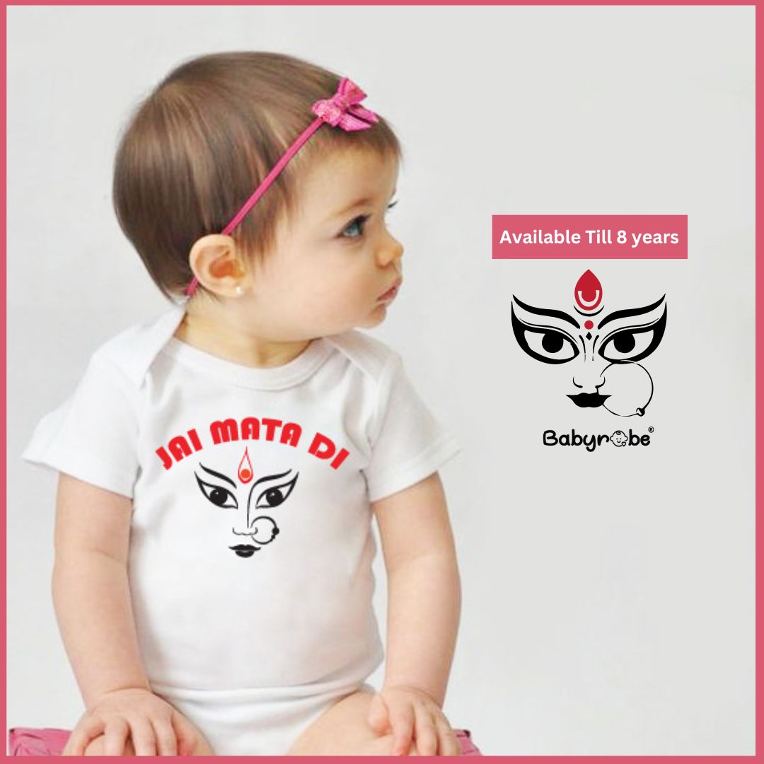 "Customizable Navratri baby outfit with name."