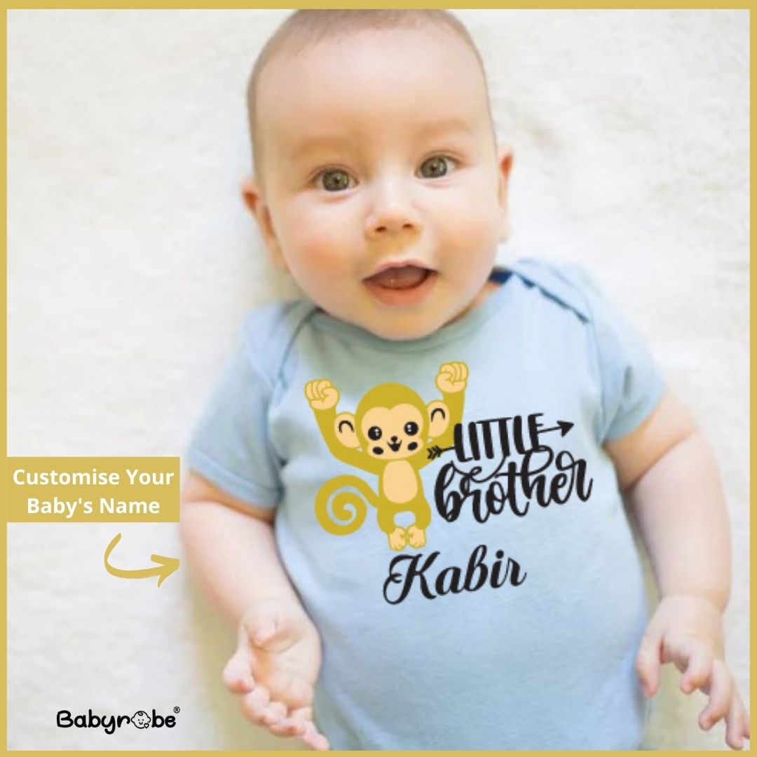 "Customizable Rakhi baby outfit with name."