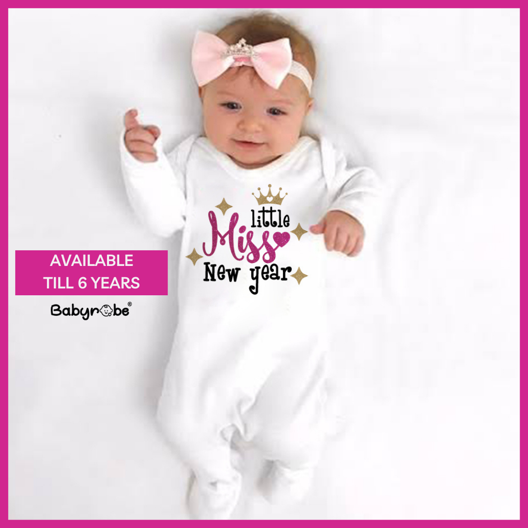 "Personalized baby Organic Jumpsuit for New Year with custom name."