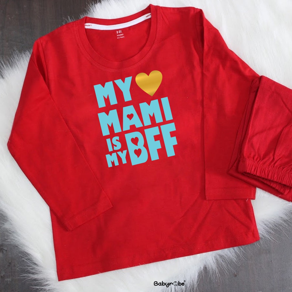 "custom baby T-Shirt & Pajama set with name and design Mami Is My Bff."