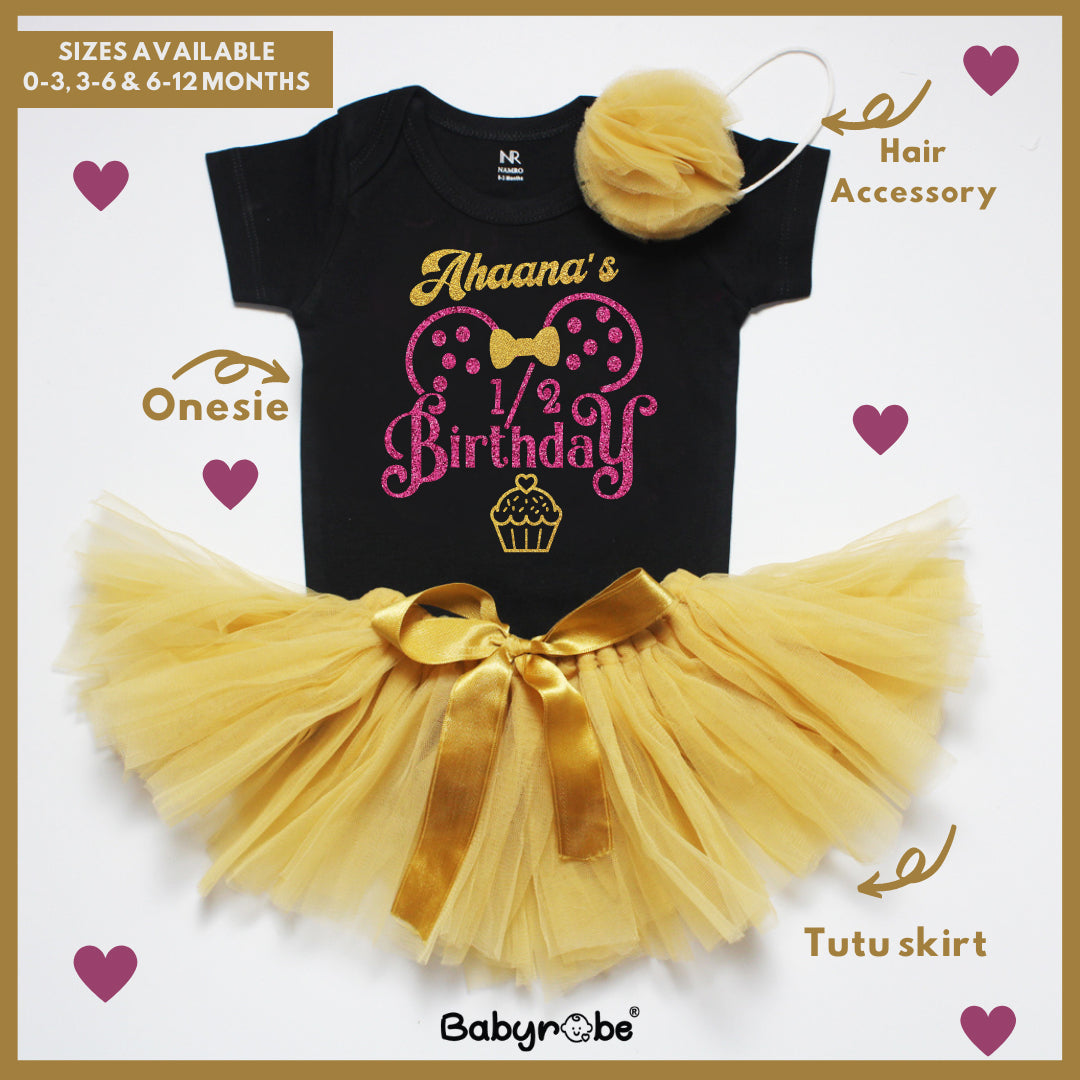 Custom Name Minnie Half Birthday (Onesie+Tutu Skirt)