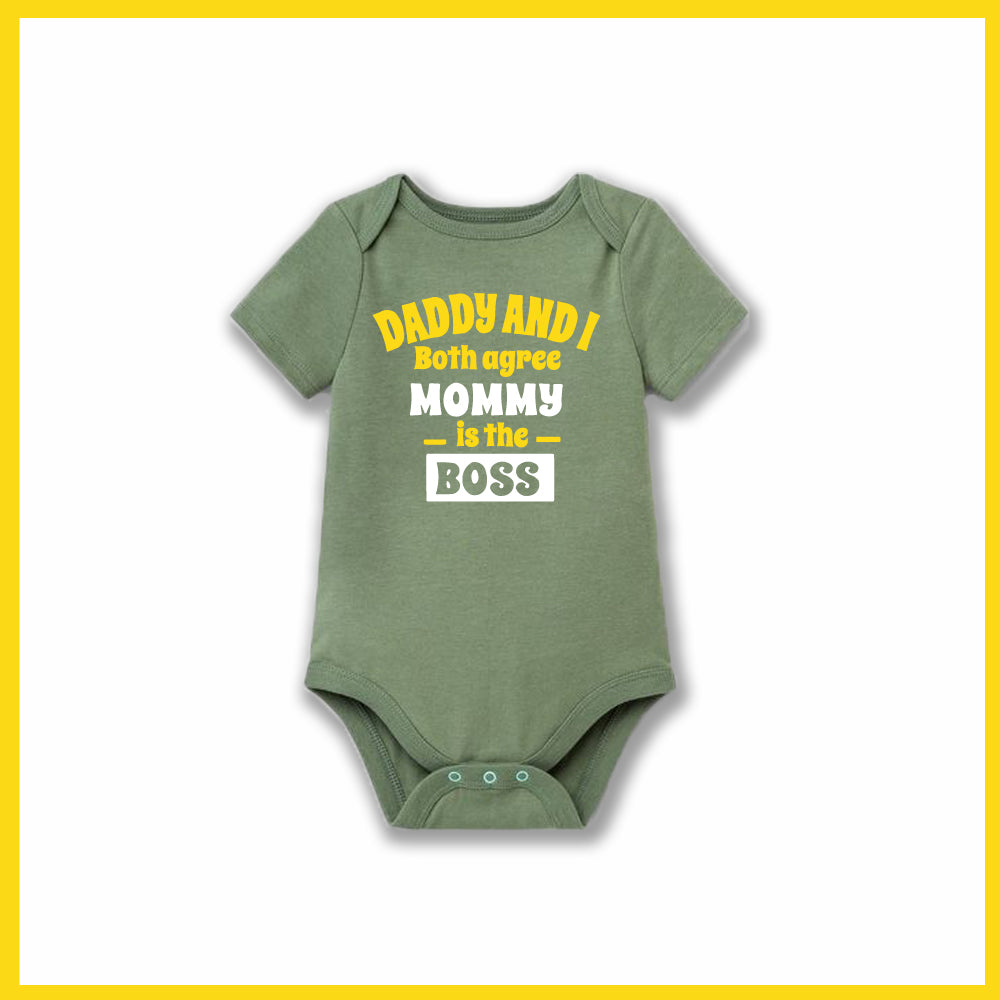 "Customizable Mommy Boss baby outfit with name."
