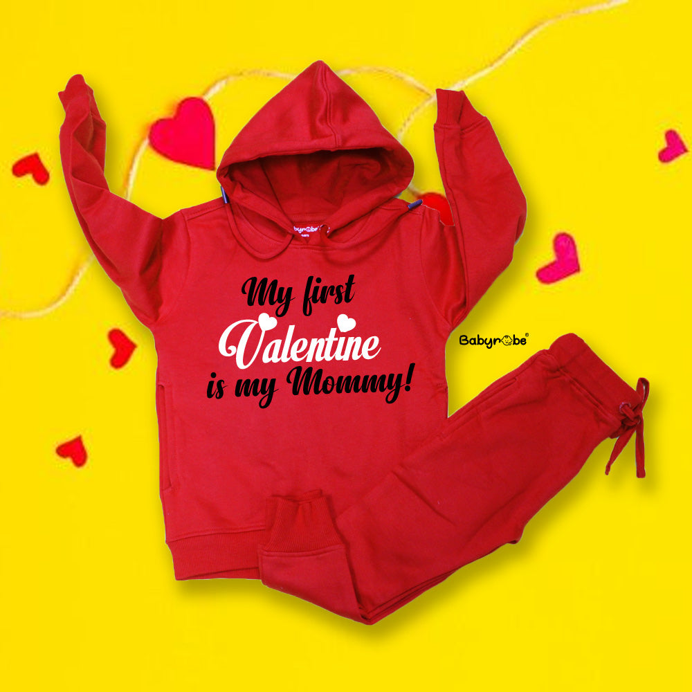 "Personalized Hoodie+Track pants Woolen Set for baby, perfect for Valentine."