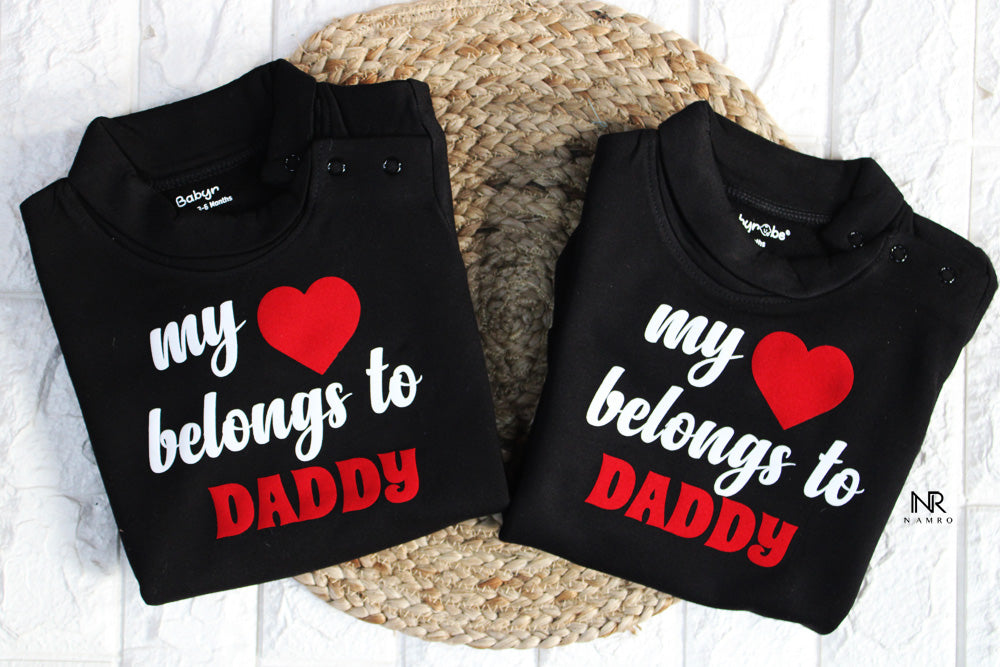 "Custom name My Heart Belongs To Daddy woollen jumpsuit for your little one."