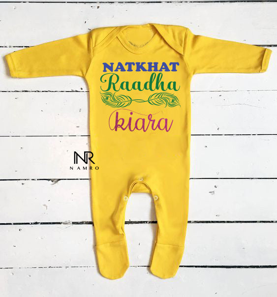 "Soft and comfortable baby jumpsuit with custom name."