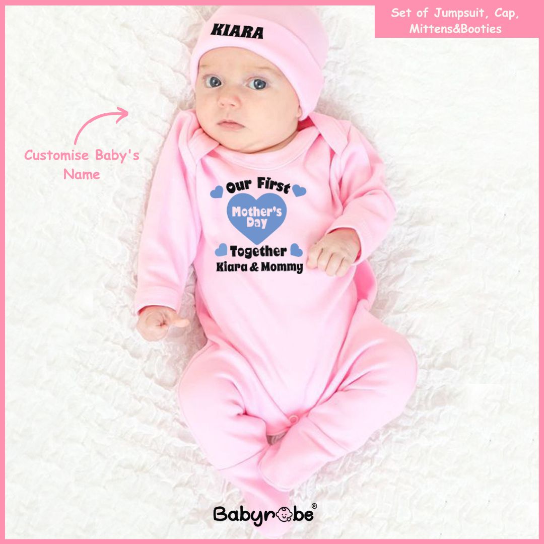 Cute custom name baby jumpsuit for first Mother's Day."