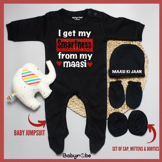 "Cute custom name baby jumpsuit for first Mother's Day."Eco-friendly baby Jumpsuit set Smartness  maasi print.