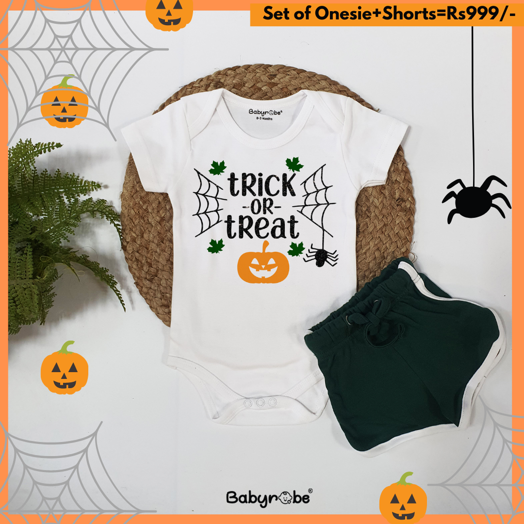 "Celebrate Halloween with a personalized baby onesie & Shorts."