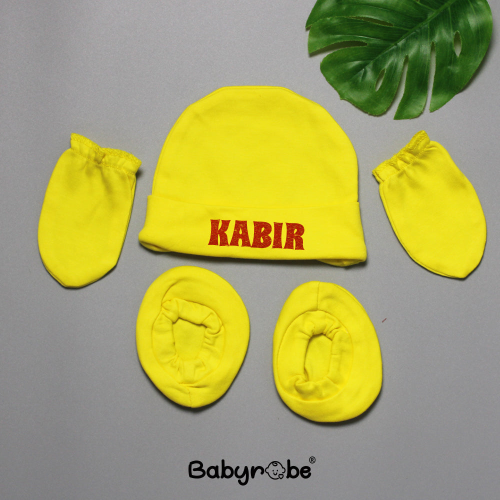 Cap, Mittens & Booties (Customise Baby's Name)