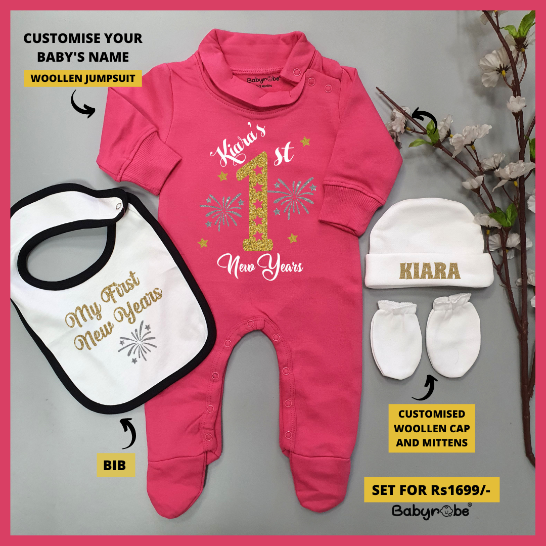 Custom Name 1st New Years Baby Girl (Woollen Set)